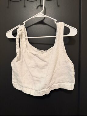 Zara White Linen Tie-Shoulder Cropped Tank